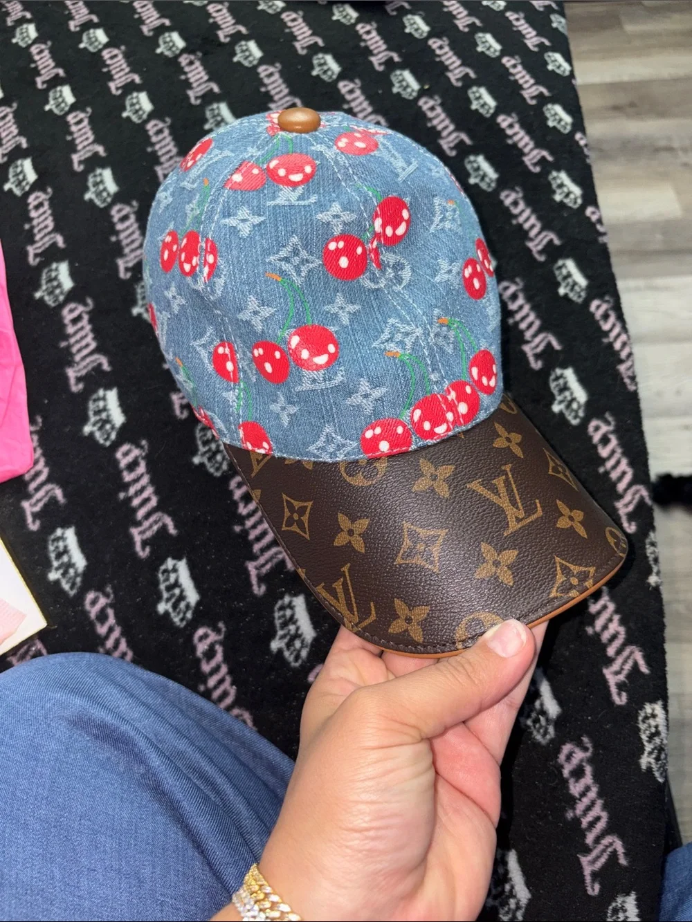 LVCherry Denim Cap - Blue & Red LVCherry Denim Cap - Blue & Red | Buy Online | inkify.in main image 3